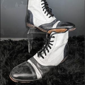 John Varvatos two tone leather and canvas boot